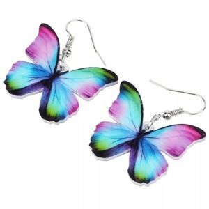 NEW PINK, PURPLE, GREEN AND BLUE BUTTERFLY ACRYLIC DANGLE EARRINGS